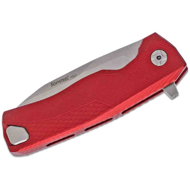 Couteau LionSteel ROK Red Lame Acier M390 Manche Aluminium Sécurité Rotoblock Clip LSTROKARS - Livraison Gratuite