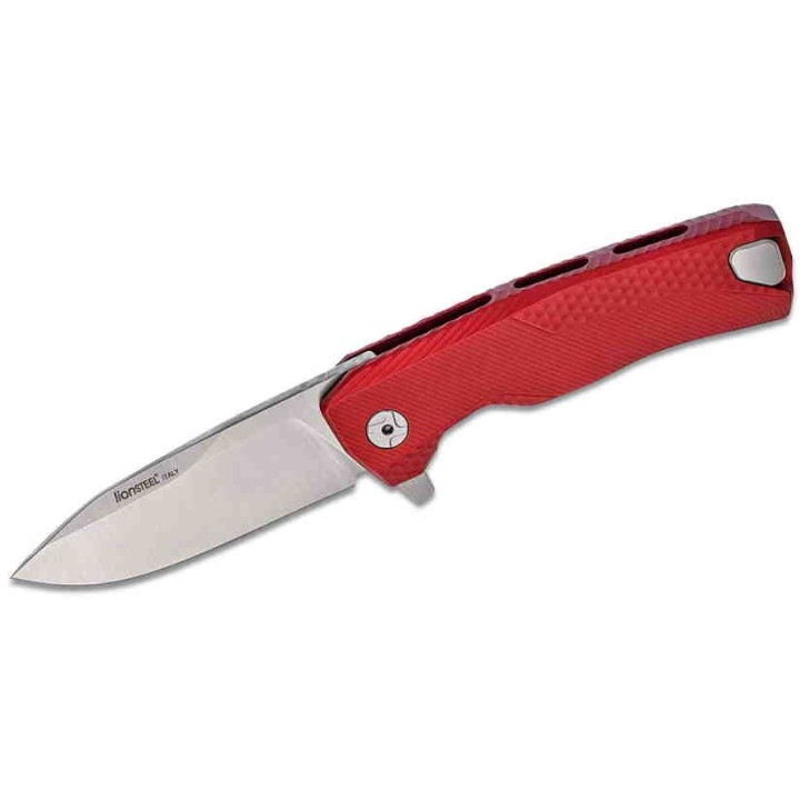 Couteau LionSteel ROK Red Lame Acier M390 Manche Aluminium Sécurité Rotoblock Clip LSTROKARS - Livraison Gratuite
