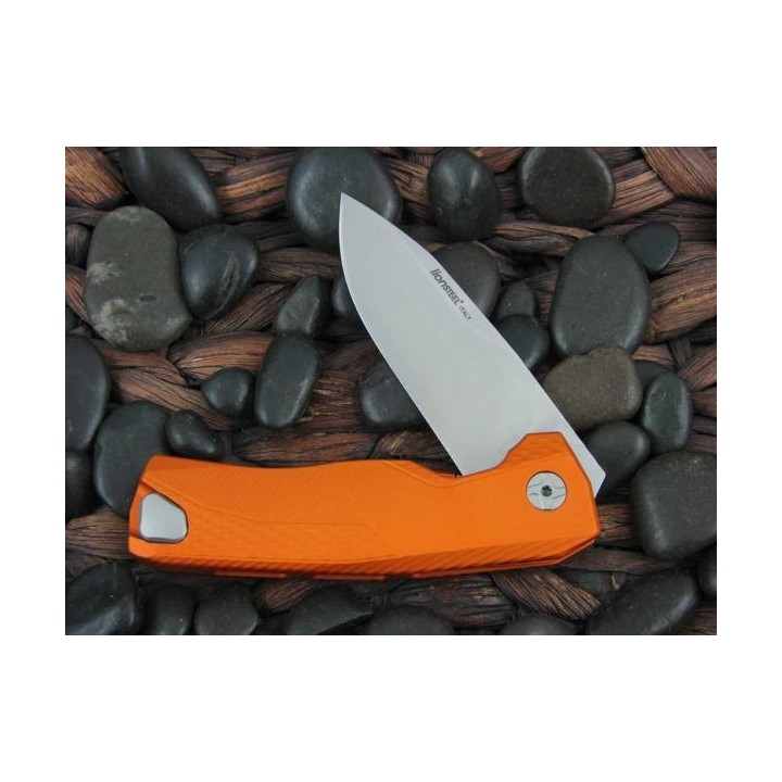 Couteau LionSteel ROK Orange Lame Acier M390 Manche Aluminium Sécurité Rotoblock Clip LSTROKAOS - Livraison Gratuite