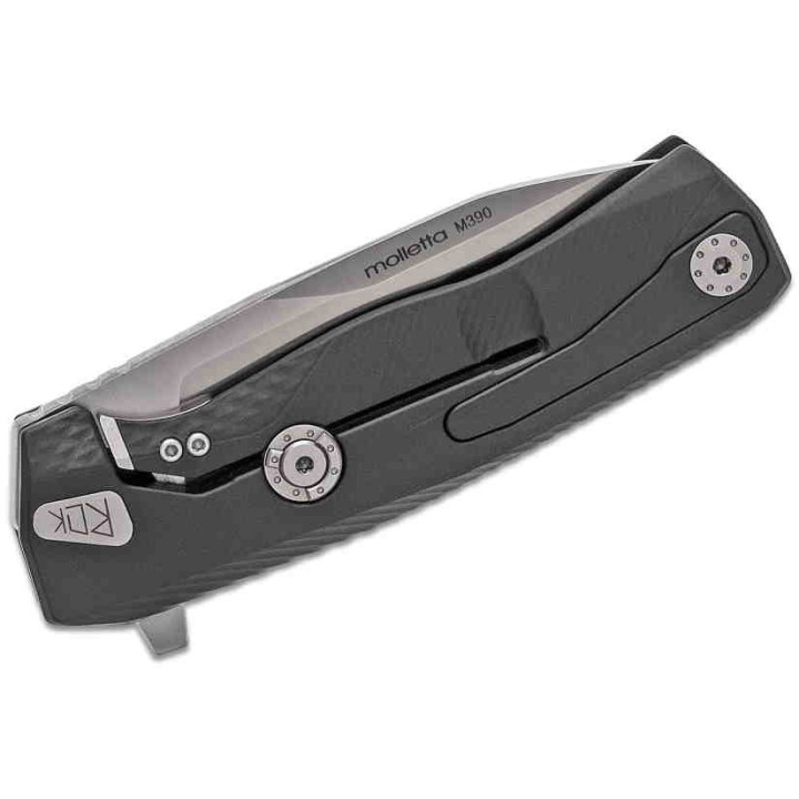 Couteau LionSteel ROK Black Lame Acier M390 Manche Aluminium Sécurité Rotoblock Clip LSTROKABS - Livraison Gratuite
