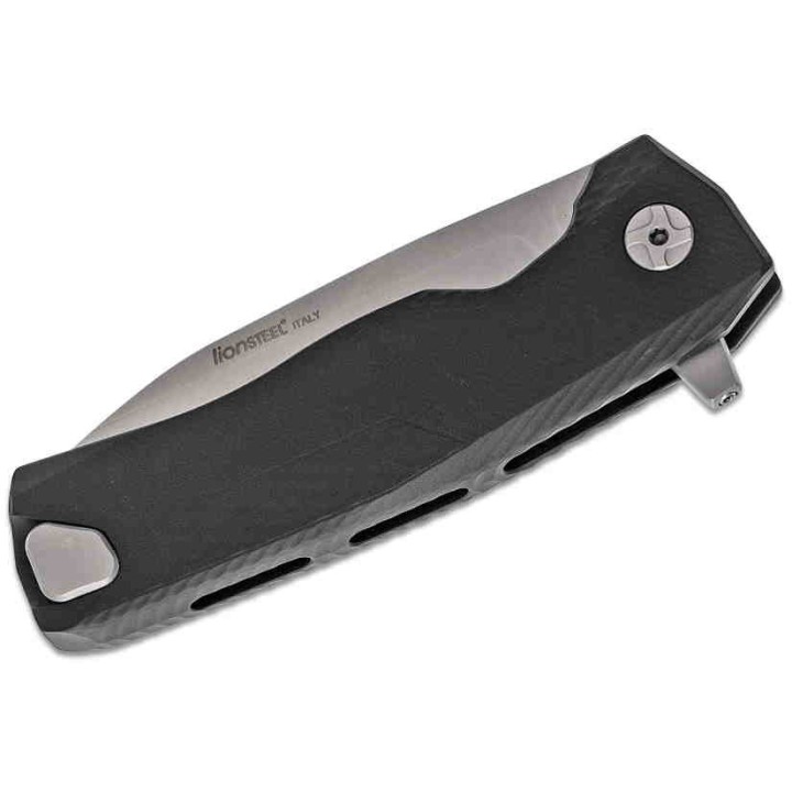 Couteau LionSteel ROK Black Lame Acier M390 Manche Aluminium Sécurité Rotoblock Clip LSTROKABS - Livraison Gratuite