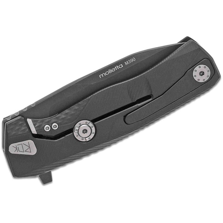 Couteau LionSteel ROK Black Lame Acier M390 Manche Aluminium Sécurité Rotoblock Clip LSTROKABB- Livraison Gratuite