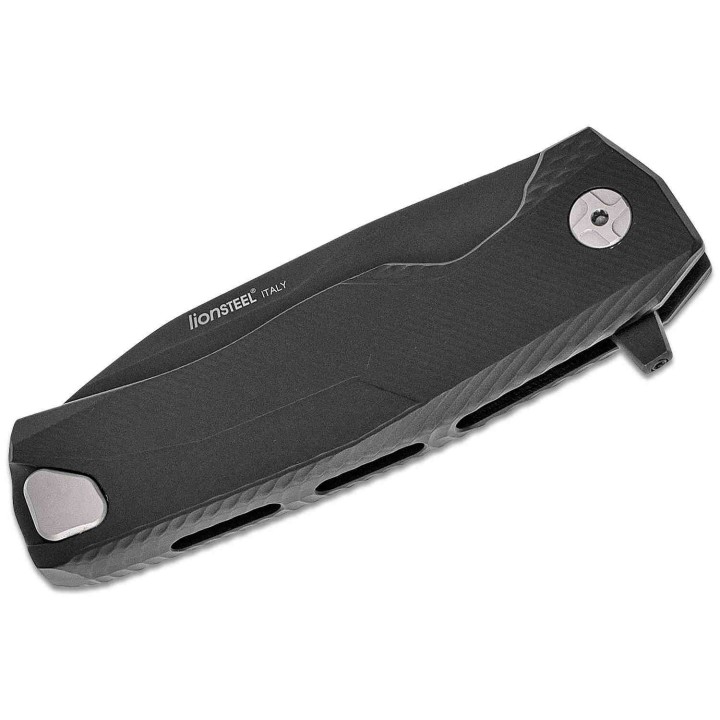 Couteau LionSteel ROK Black Lame Acier M390 Manche Aluminium Sécurité Rotoblock Clip LSTROKABB- Livraison Gratuite