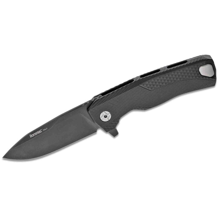 Couteau LionSteel ROK Black Lame Acier M390 Manche Aluminium Sécurité Rotoblock Clip LSTROKABB- Livraison Gratuite