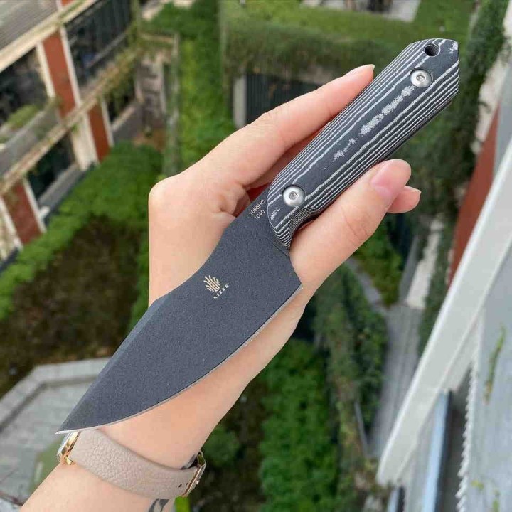 Couteau Kizer Harpoon Lame Acier Carbone 1095 Manche Micarta Etui Kydex KI1040 - Livraison Gratuite