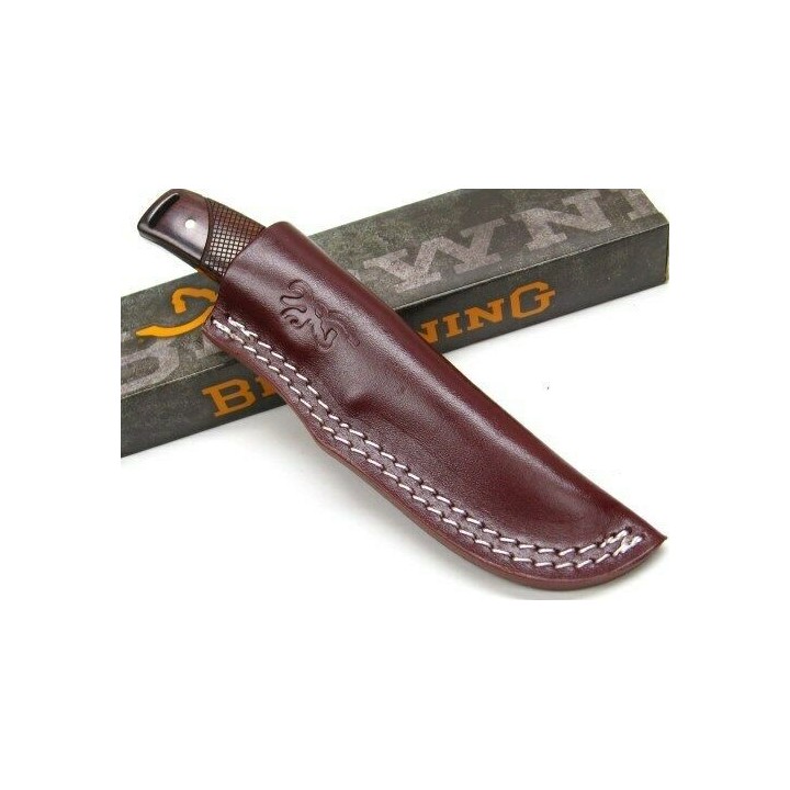 Couteau De Chasse Bushcraft Browning Fixed Blade Cocobolo Acier Inox Manche Bois Etui Cuir BR0229 - Livraison Gratuite
