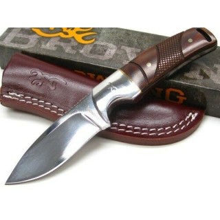 Couteau De Chasse Bushcraft Browning Fixed Blade Cocobolo Acier Inox Manche Bois Etui Cuir BR0229 - Livraison Gratuite