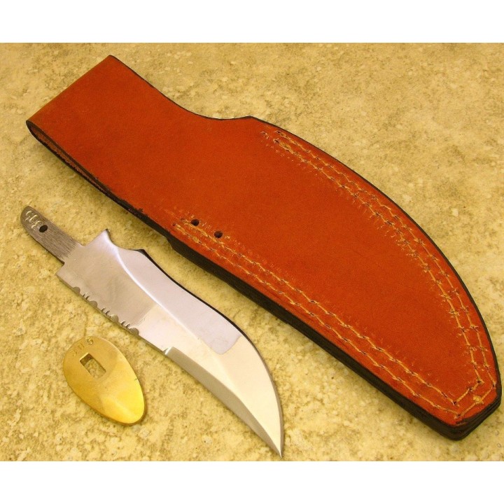 Lot de 2 Lames de Couteau à Customiser Drop Blade Acier Carbone Dos Guilloché + Etui Cuir BLSOB6 - Livraison Gratuite