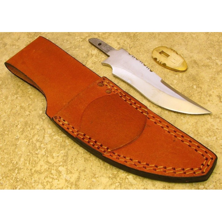 Lot de 2 Lames de Couteau à Customiser Drop Blade Acier Carbone Dos Guilloché + Etui Cuir BLSOB6 - Livraison Gratuite