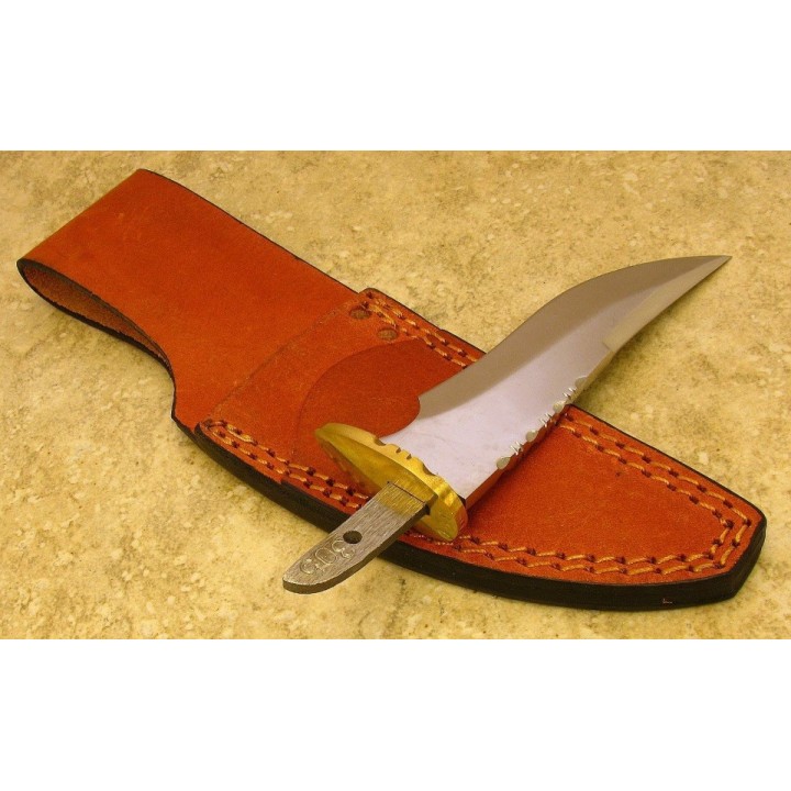 Lot de 2 Lames de Couteau à Customiser Drop Blade Acier Carbone Dos Guilloché + Etui Cuir BLSOB6 - Livraison Gratuite