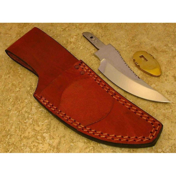 Lot de 2 Lames de Couteau à Customiser Skinner Acier Carbone Dos Guilloché Etui Cuir BLSOB1 - Livraison Gratuite