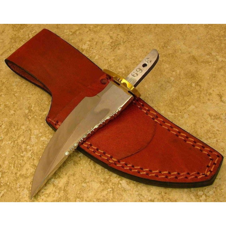 Lot de 2 Lames de Couteau à Customiser Skinner Acier Carbone Dos Guilloché Etui Cuir BLSOB1 - Livraison Gratuite