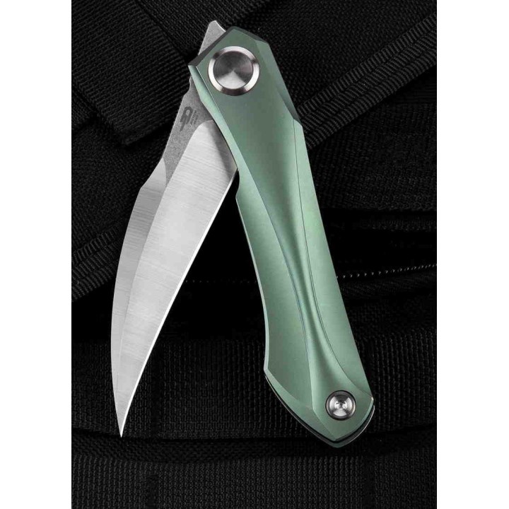 Couteau Bestech IVY Green Manche Titane Lame Acier S35VN Bearing Pivot Framelock Clip BTKT2004D - Livraison Gratuite