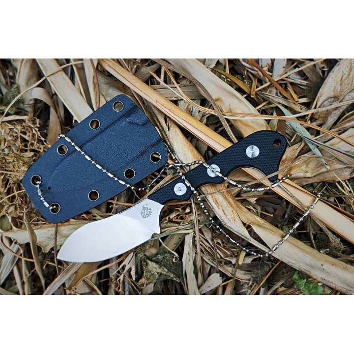 Couteau de Cou QSP Neckmuk Neck Black Lame Acier D2 Manche G10 Etui Kydex QS125A - Livraison Gratuite