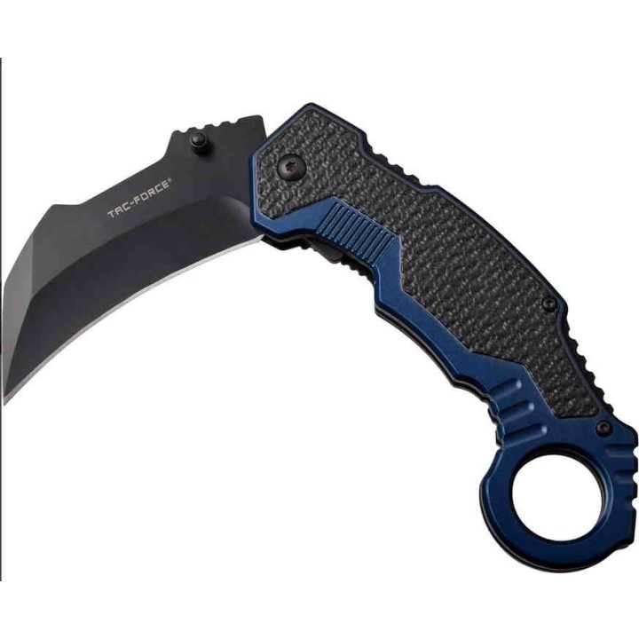 TF1001BL Couteau Tac Force Karambit A/O Lame Acier 3Cr13 Manche Alu Black/Blue - Livraison Gratuite