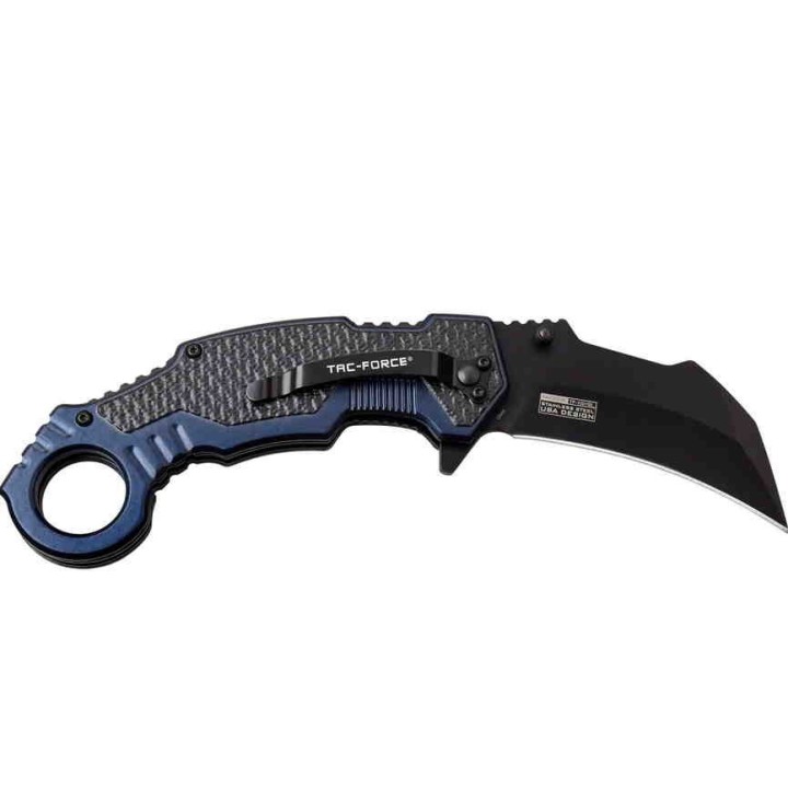TF1001BL Couteau Tac Force Karambit A/O Lame Acier 3Cr13 Manche Alu Black/Blue - Livraison Gratuite