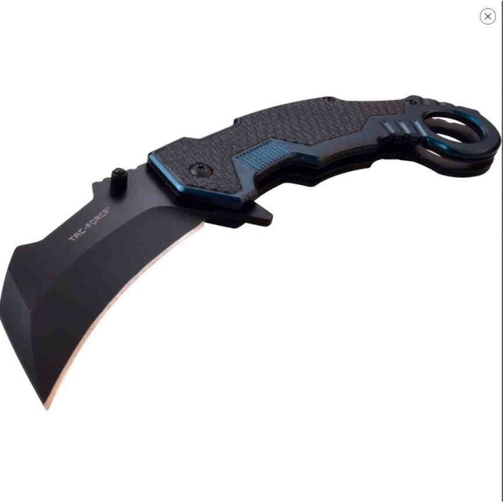 TF1001BL Couteau Tac Force Karambit A/O Lame Acier 3Cr13 Manche Alu Black/Blue - Livraison Gratuite