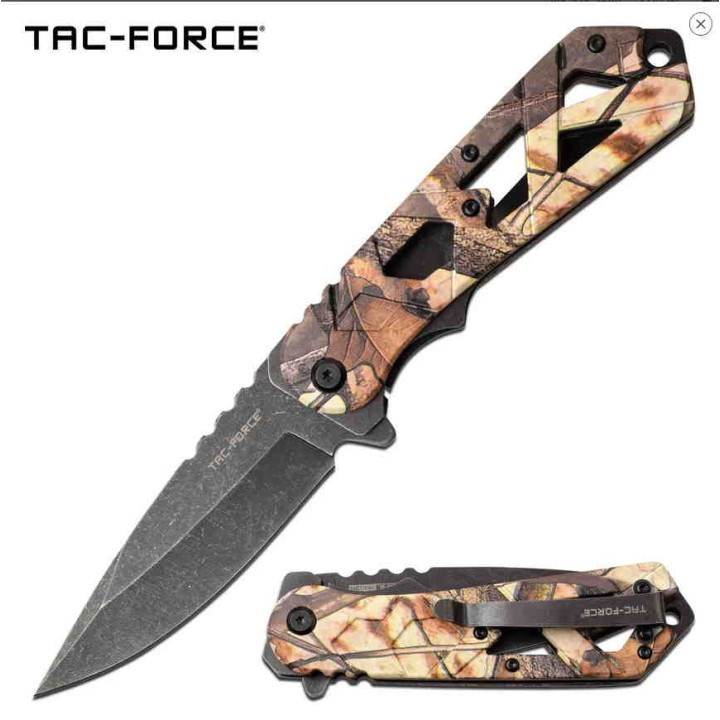TF1019GY Couteau Predator Tac Force A/O Lame Acier 3Cr13 Manche Camo Linerlock Clip - Livraison Gratuite