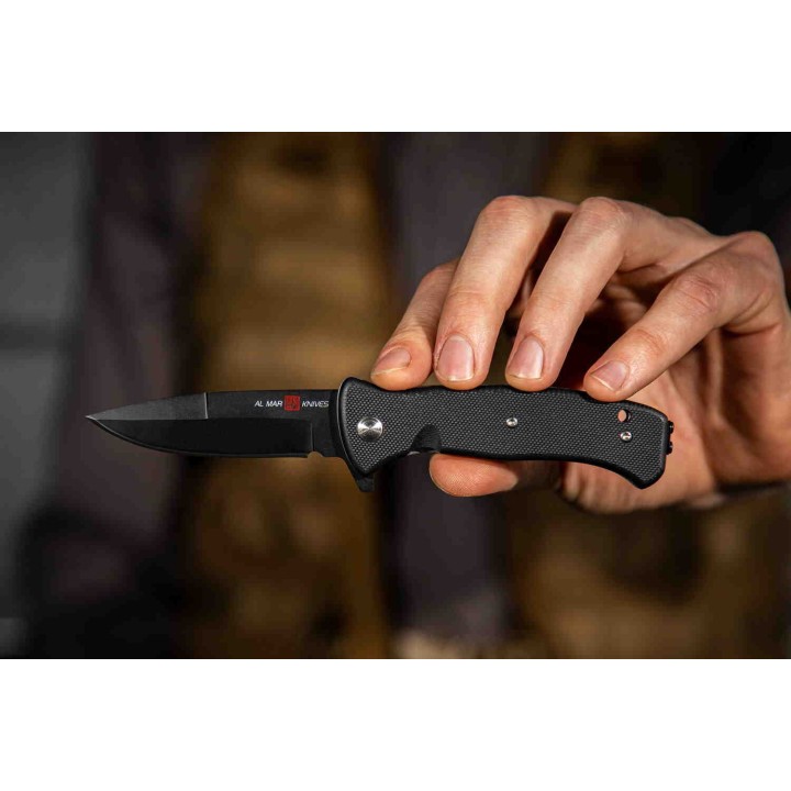 AMK2204 Al Mar Mini SERE 2020 Linerlock A/O 8Cr13MoV Plain Edge Black FRN Handle Clip - Livraison Gratuite