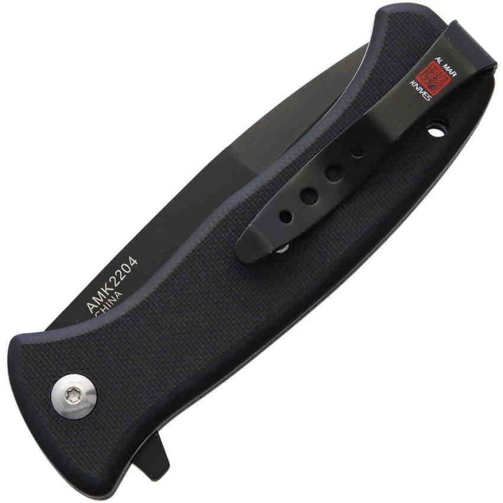 AMK2204 Al Mar Mini SERE 2020 Linerlock A/O 8Cr13MoV Plain Edge Black FRN Handle Clip - Livraison Gratuite