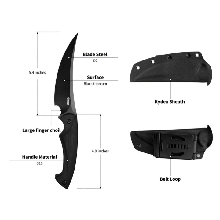 Couteau Tactical Kubey Persian Lame Acier D2 Black Manche G10 Etui Kydex KUB231B - Livraison Gratuite
