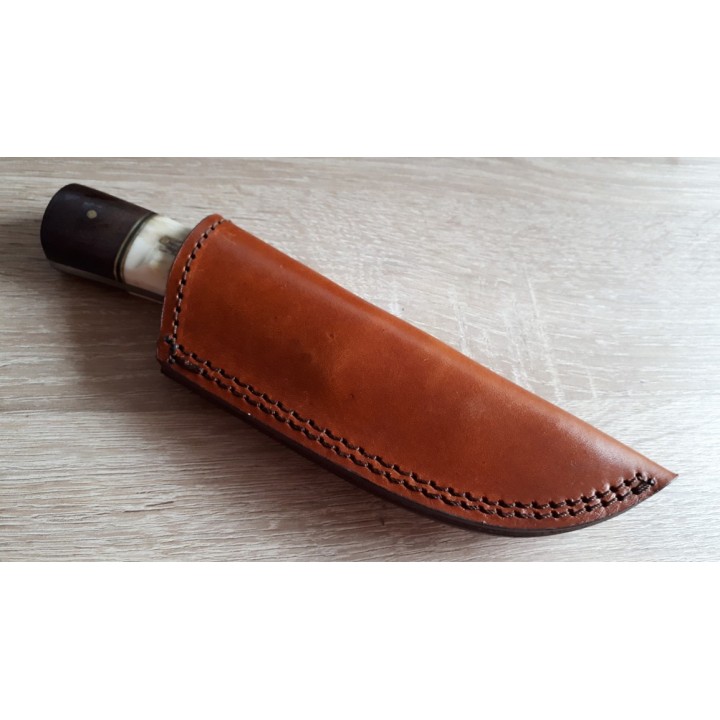 Couteau Damas Skinner Lame Acier 256 Couches Manche Bois/Corne Etui Cuir DM1183 - Livraison Gratuite