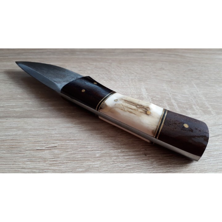 Couteau Damas Skinner Lame Acier 256 Couches Manche Bois/Corne Etui Cuir DM1183 - Livraison Gratuite
