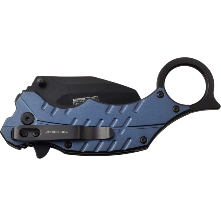 TF1020BL Couteau Tac Force Karambit A/O Blue Lame Acier 3Cr13 Manche Aluminium Linerlock Clip - Livraison Gratuite