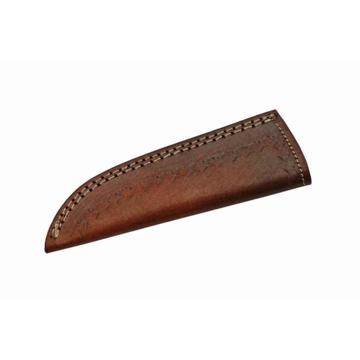 DM1192 Couteau Skinner Damas 256 Couches Manche Corne/Os/Bois Etui Cuir - Livraison Gratuite