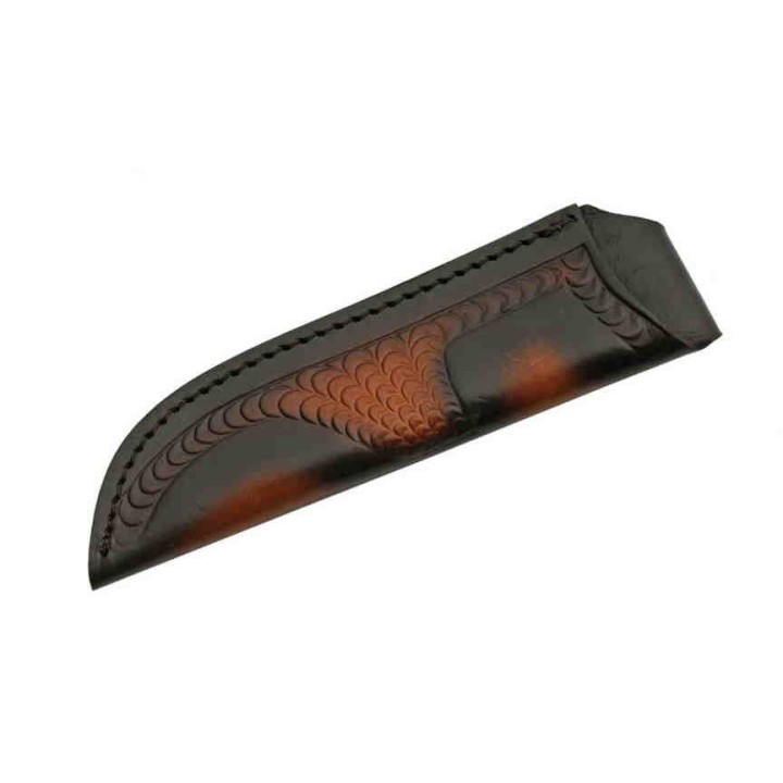 DM1198HN Couteau Skinner Sharktooth Damas 256 Couches Manche Corne Etui Cuir - Livraison Gratuite