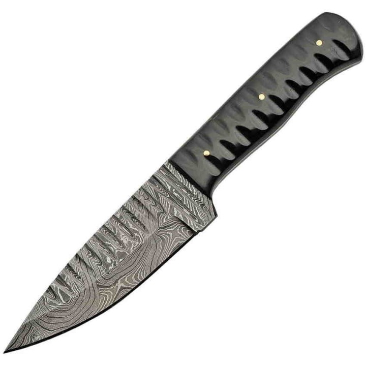 DM1198HN Couteau Skinner Sharktooth Damas 256 Couches Manche Corne Etui Cuir - Livraison Gratuite