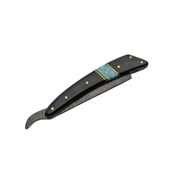 DM1203 Rasoir Coupe Choux Lame Damas 256 Couches Manche Corne & Turquoise  - Livraison Gratuite