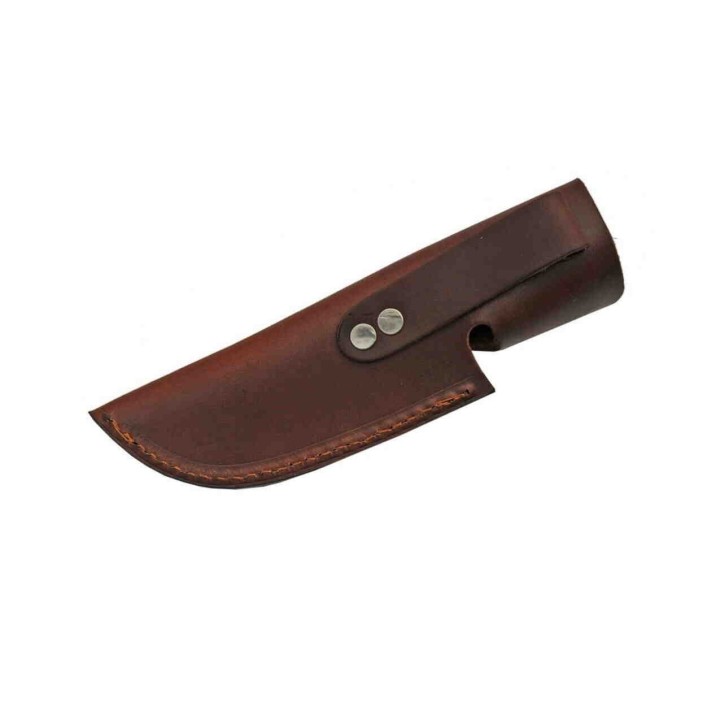 DM1210 Couteau Damas Knotted Wood Damas 256 Couches Manche Bois Etui Cuir - Livraison Gratuite