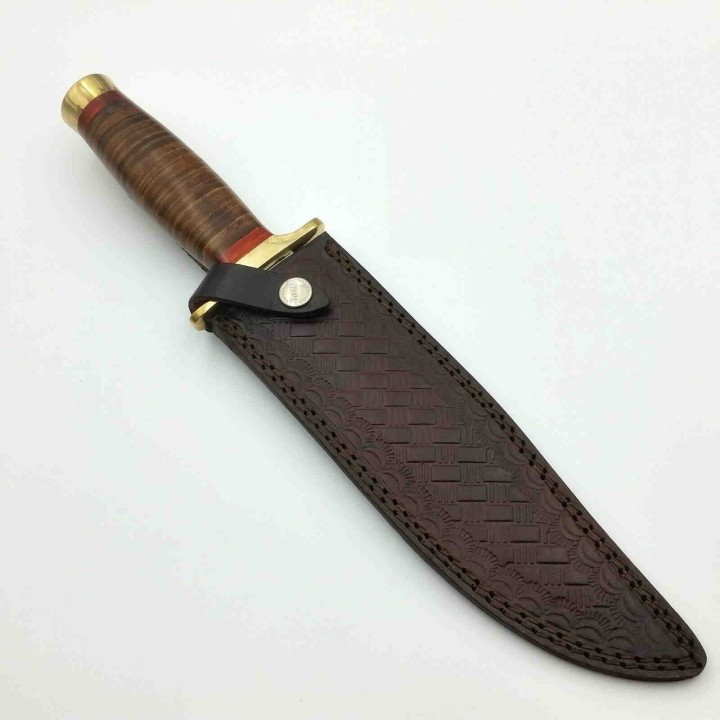Couteau Bowie Marbles Stacked Leather Lame Acier Inox Manche Cuir Etui Cuir MR577 - Livraison Gratuite