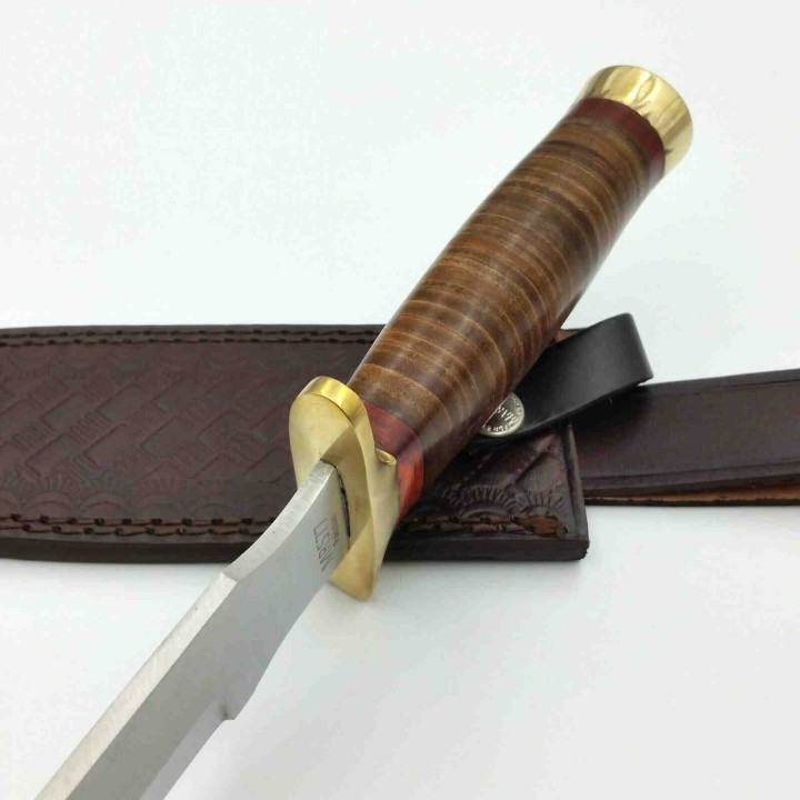 Couteau Bowie Marbles Stacked Leather Lame Acier Inox Manche Cuir Etui Cuir MR577 - Livraison Gratuite