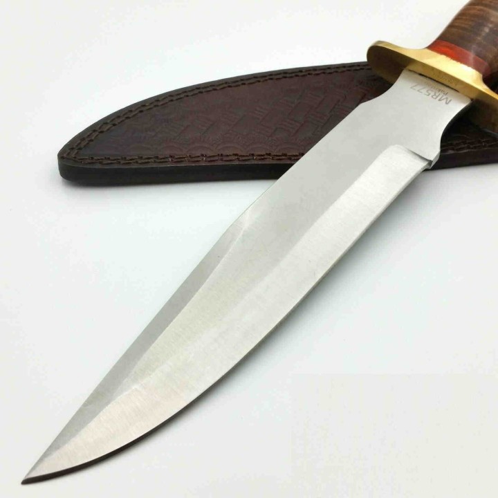Couteau Bowie Marbles Stacked Leather Lame Acier Inox Manche Cuir Etui Cuir MR577 - Livraison Gratuite