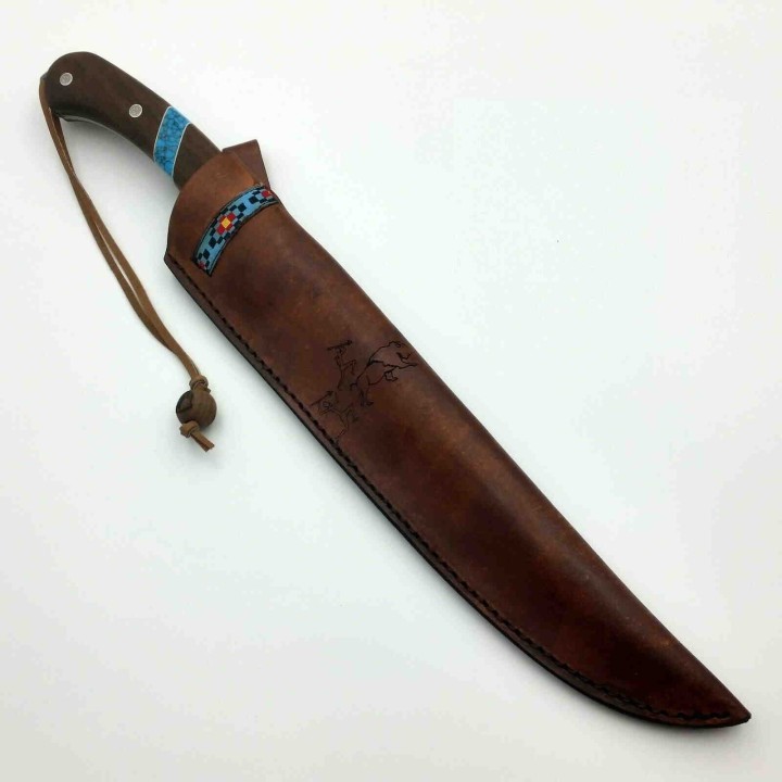 Couteau Condor Blue River Machete Lame Carbone 1075 Manche Bois/Turquoise Etui Cuir CTK282710HC - Livraison Gratuite