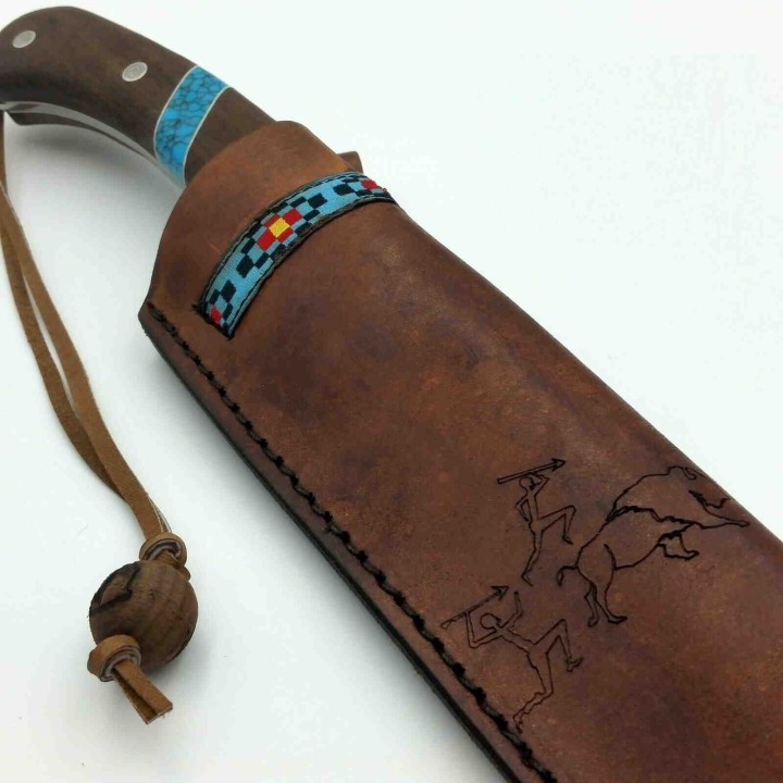 Couteau Condor Blue River Machete Lame Carbone 1075 Manche Bois/Turquoise Etui Cuir CTK282710HC - Livraison Gratuite