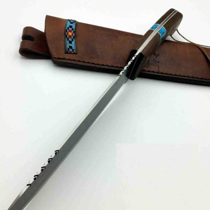 Couteau Condor Blue River Machete Lame Carbone 1075 Manche Bois/Turquoise Etui Cuir CTK282710HC - Livraison Gratuite