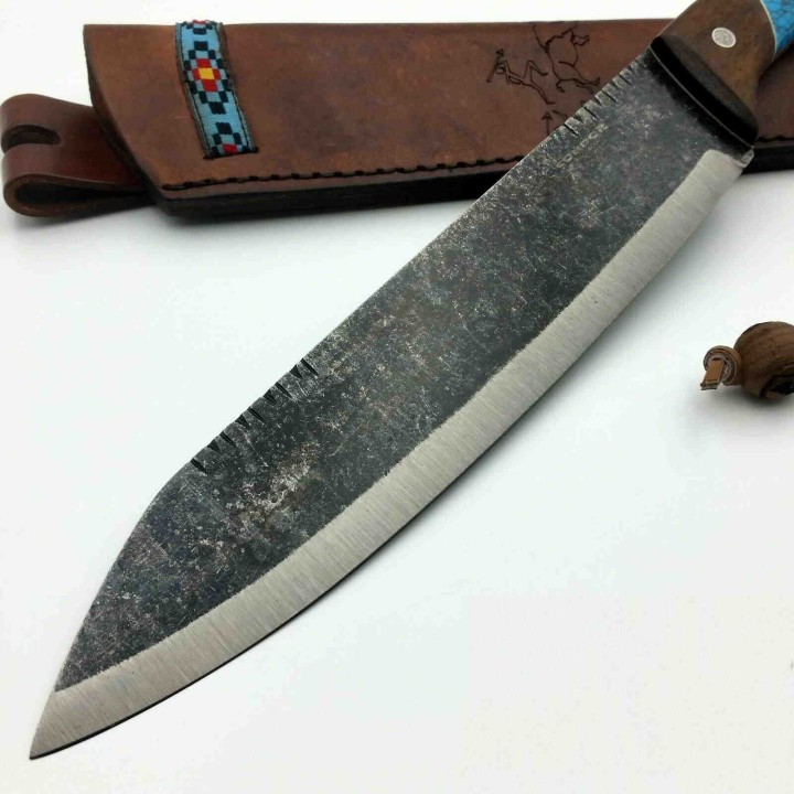 Couteau Condor Blue River Machete Lame Carbone 1075 Manche Bois/Turquoise Etui Cuir CTK282710HC - Livraison Gratuite