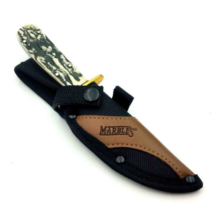 Couteau Poignard Marbles Cowboy Skinner Acier Inox Manche Os Façon Corne Etui Nylon MR476 - Livraison Gratuite