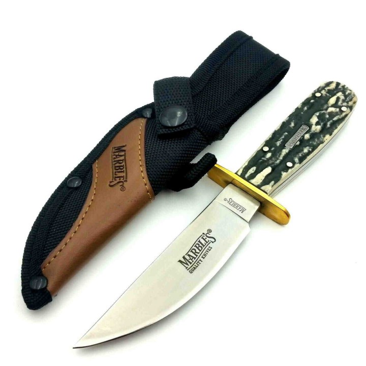 Couteau Poignard Marbles Cowboy Skinner Acier Inox Manche Os Façon Corne Etui Nylon MR476 - Livraison Gratuite