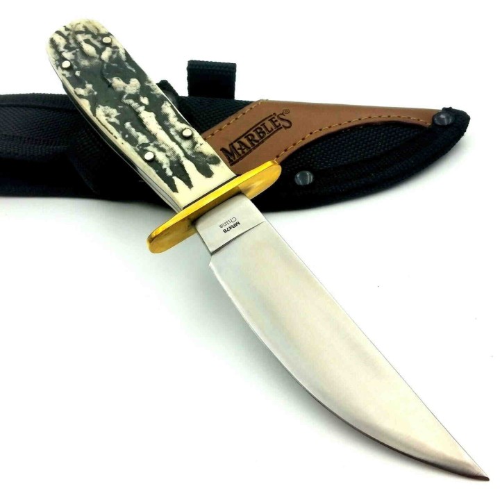 Couteau Poignard Marbles Cowboy Skinner Acier Inox Manche Os Façon Corne Etui Nylon MR476 - Livraison Gratuite
