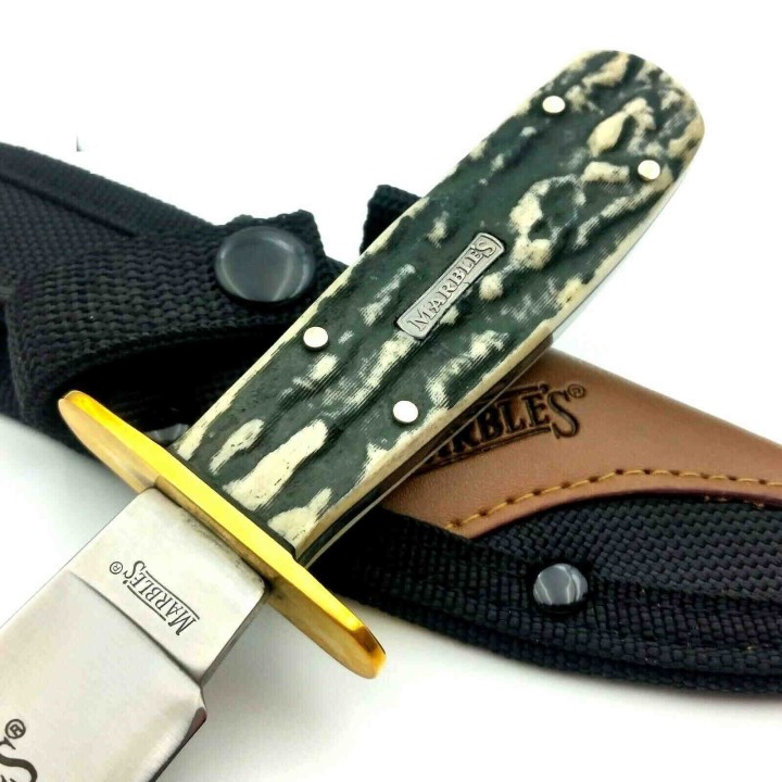 Couteau Poignard Marbles Cowboy Skinner Acier Inox Manche Os Façon Corne Etui Nylon MR476 - Livraison Gratuite