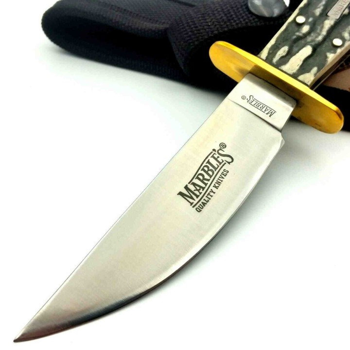 Couteau Poignard Marbles Cowboy Skinner Acier Inox Manche Os Façon Corne Etui Nylon MR476 - Livraison Gratuite
