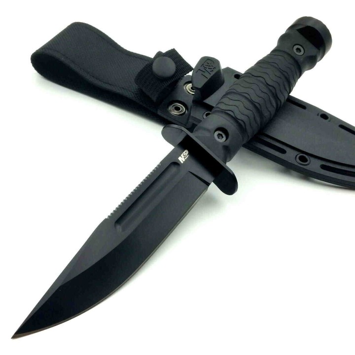Couteau de Combat Smith&Wesson M&P Specials Ops Lame Acier 8Cr13MoV Manche Abs Etui FRN SW1122583 - Livraison Gratuite