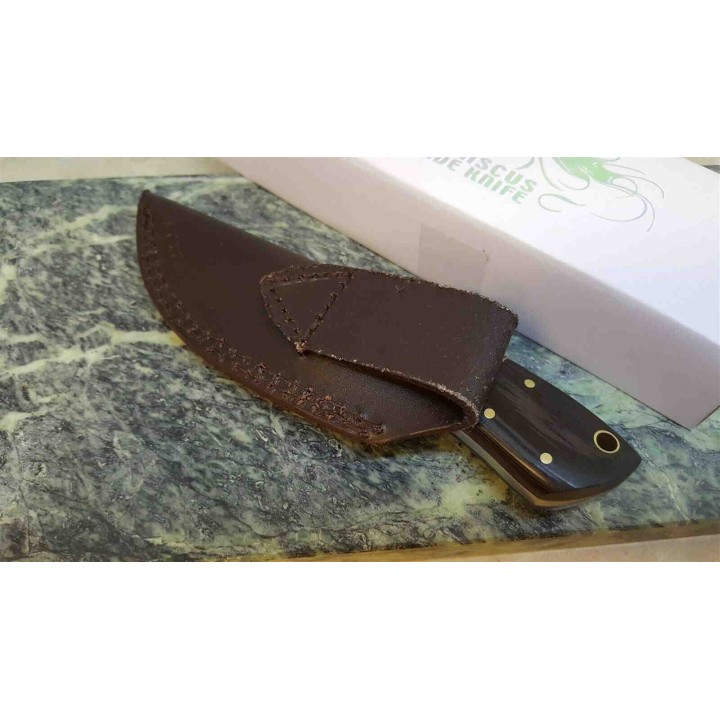 Couteau Skinner Damas 256 Couches Manche Bois Etui Cuir DM1243 - Livraison Gratuite