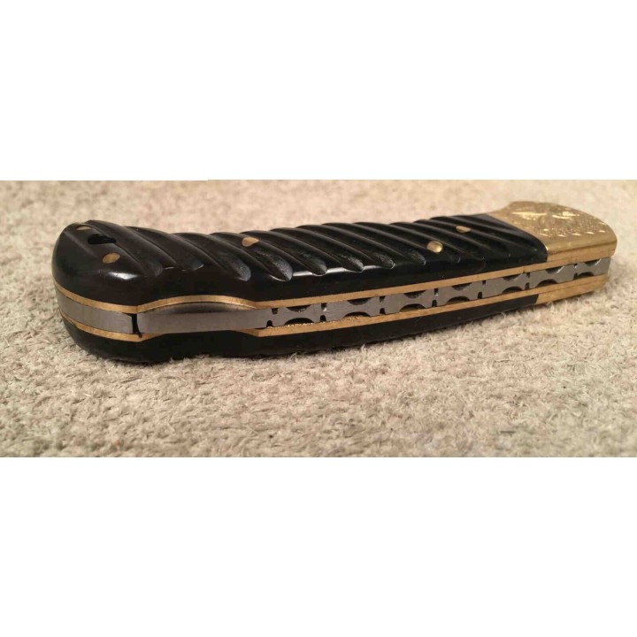 Couteau Damas Pliant Manche Corne Lame 128 Couches Lockback DM1225 - Livraison Gratuite