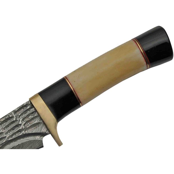 Couteau Bowie Damas Lame 256 Couches Manche Os & Corne Etui Cuir DM1227BO - Livraison Gratuite