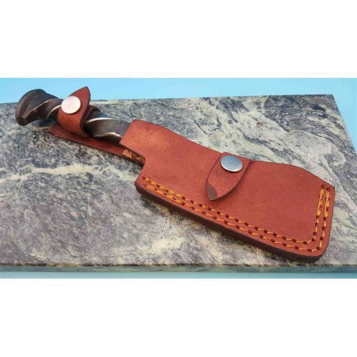 Couperet Fabrication Artisanal Forgé Dans un Clou de Rail Acier Carbone Etui Cuir PA4416 - Livraison Gratuite